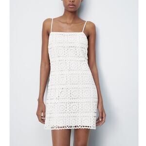 Jack Floral Lace Crochet Embroidered Bodycon Cottagecore Mini Dress White Size 8